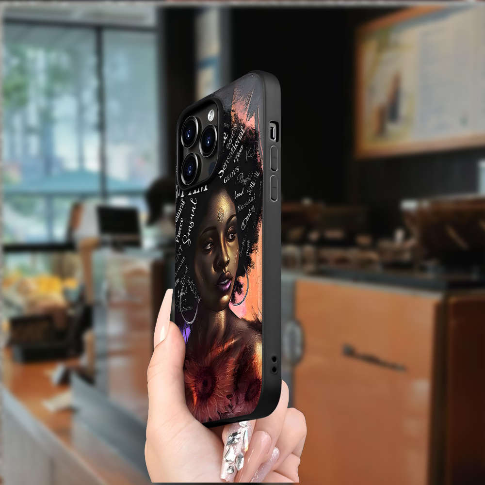 1Pc Black For iPhone 16 Plus African Queen Printed Phone Case