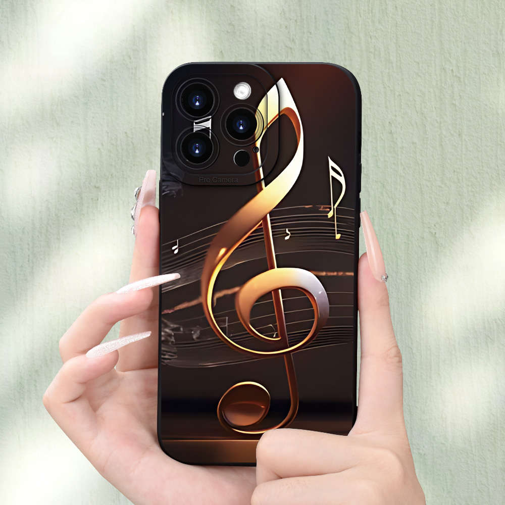 1Pc Black For iPhone 16 Plus Musical Note Pattern Phone Case