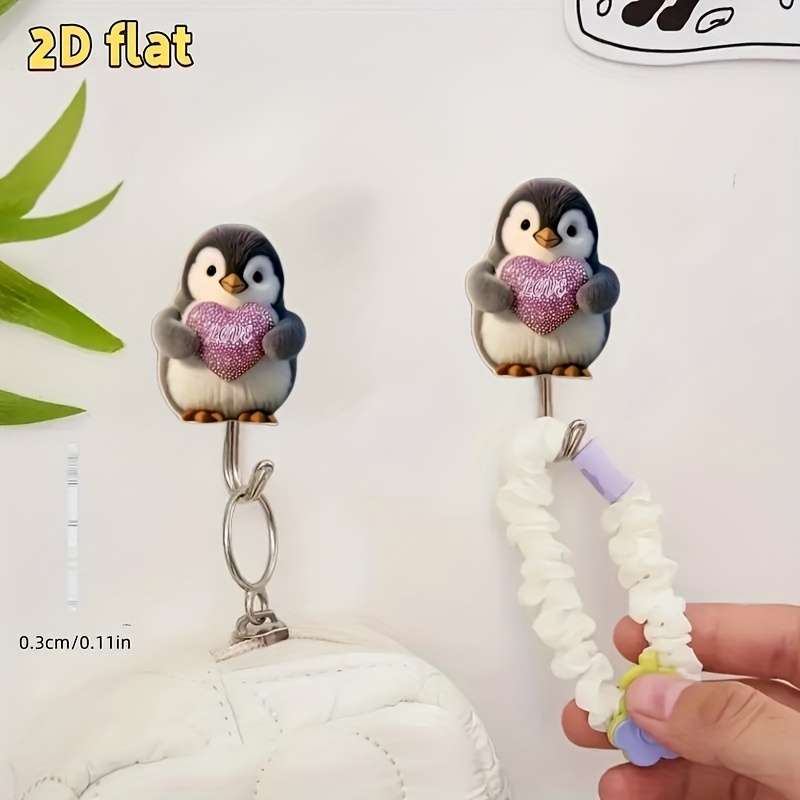 2D Flat Penguin Cartoon Pattern Hook Wall Mount For Kitchen