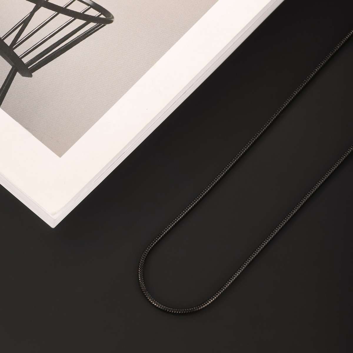 Crystal Stainless Steel Chain Necklace Black