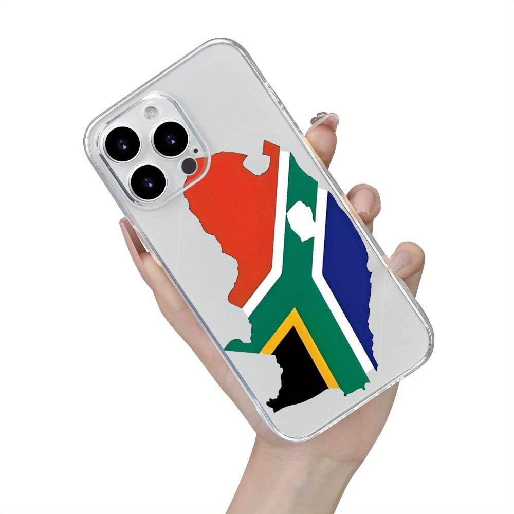 1Pc Transparent For iPhone 13 South African Map And Flag Pattern Phone Case