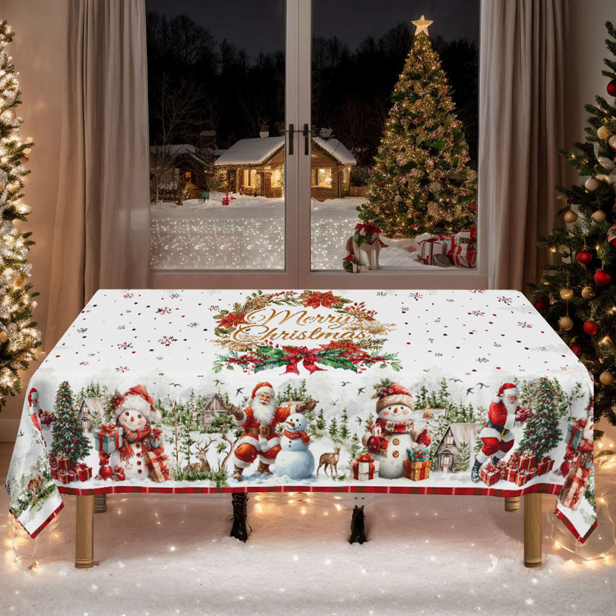 Christmas Tablecloth Size 150X150Cm  Round