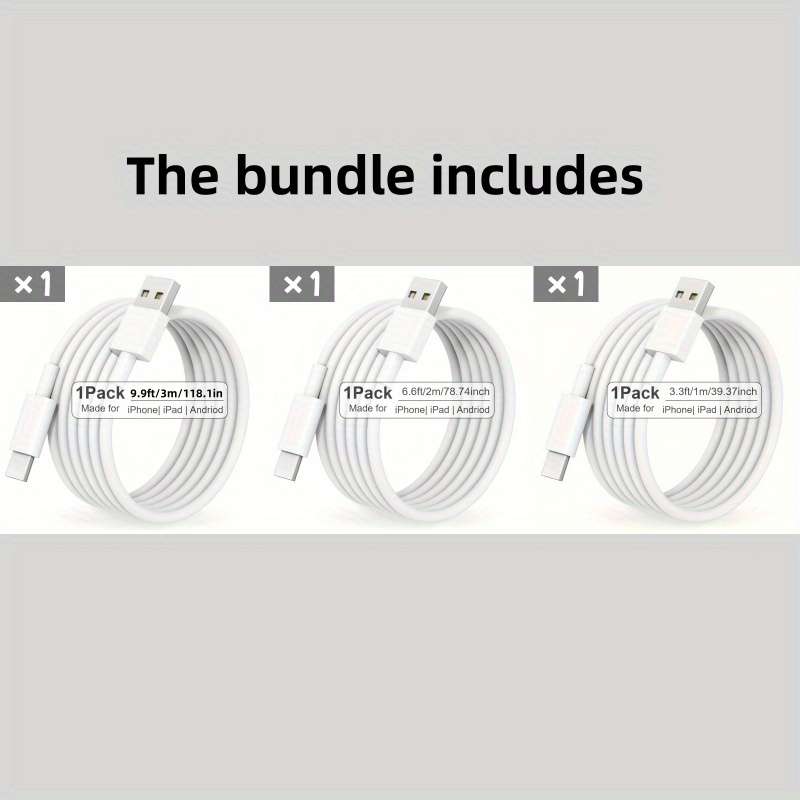 Charging Cable Color White Size 9Ft 3M
