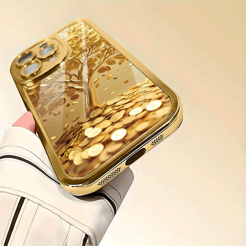 1Pc Golden For iPhone 16 Plus Gold Coin Tree Phone Case
