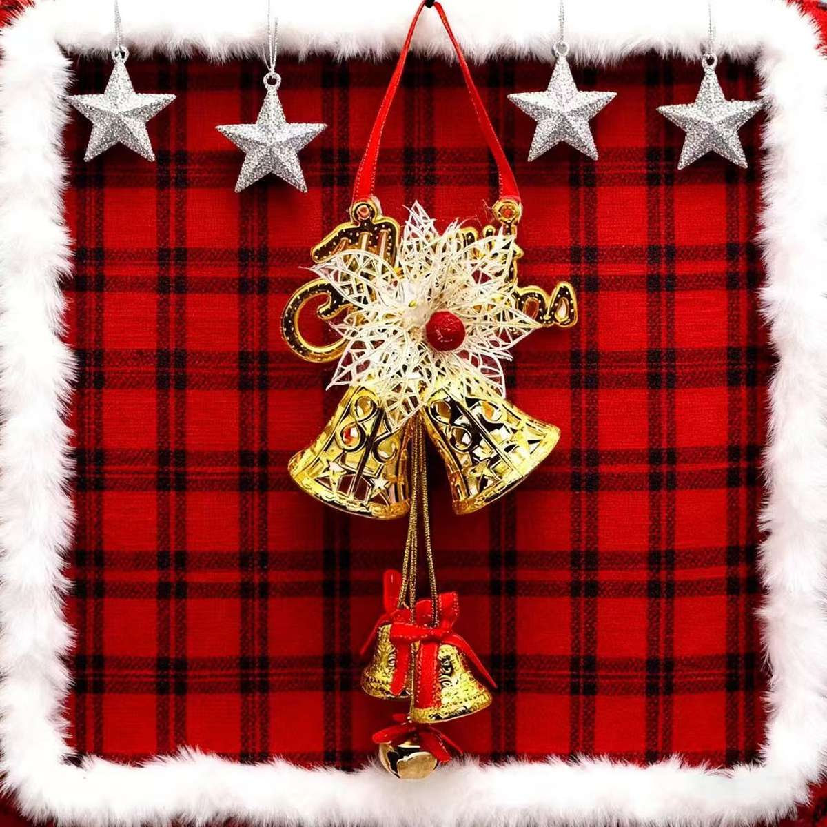 Christmas Decorations Color Silvery Items 1 Piece Of Christmas Three Bells With Bows