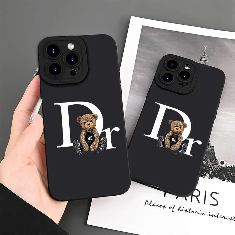1Pc Black For iPhone 13 Mini Dr Bear Pattern Phone Case