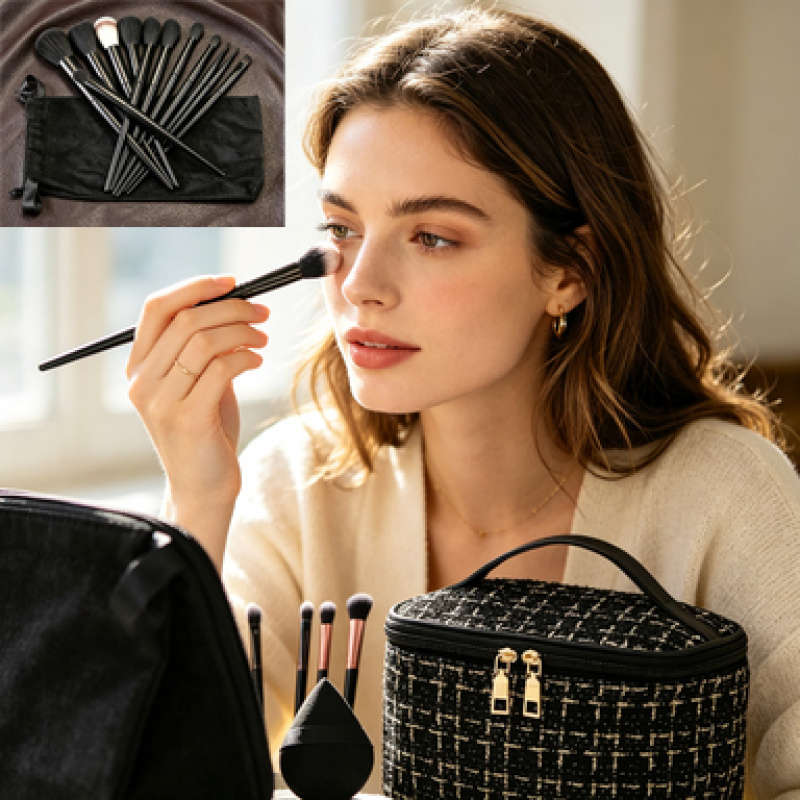 Makeup Brush Set Color 13 Black Items  Cloth Bag