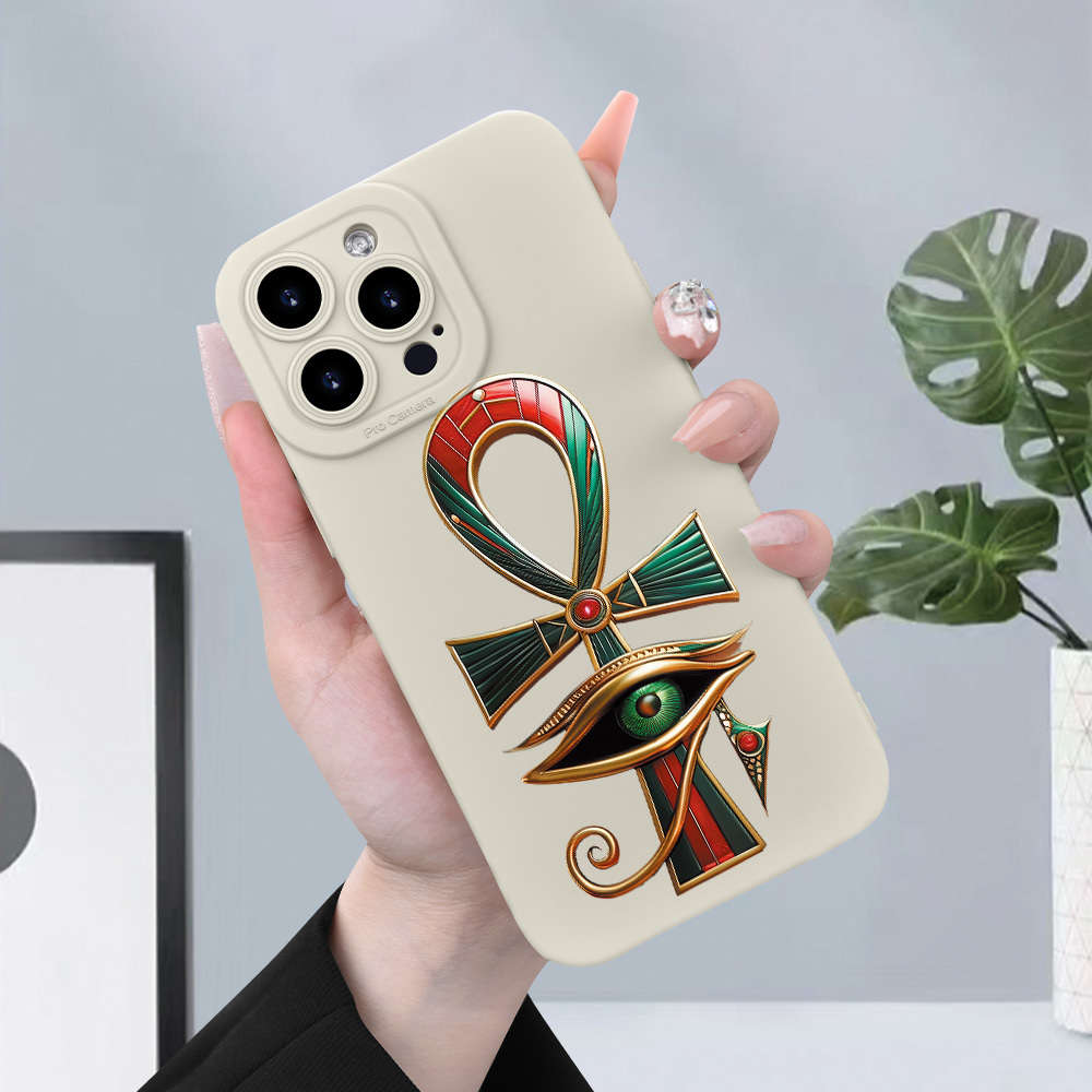 1Pc Ivory White For iPhone 16 Egyptian Symbol Phone Case