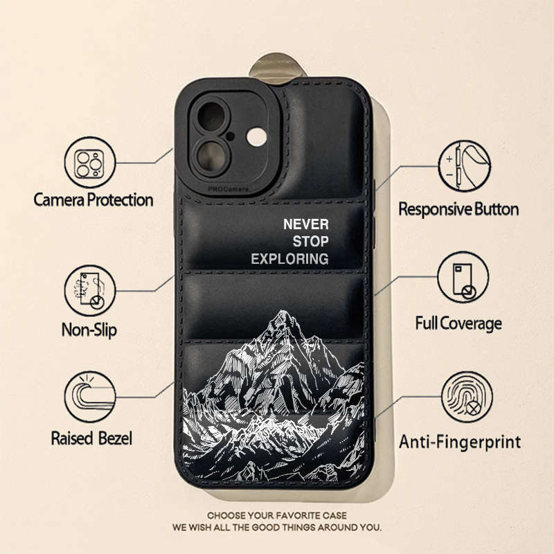 1Pc Black For iPhone 14 Fashion Puffer Design Phone Case