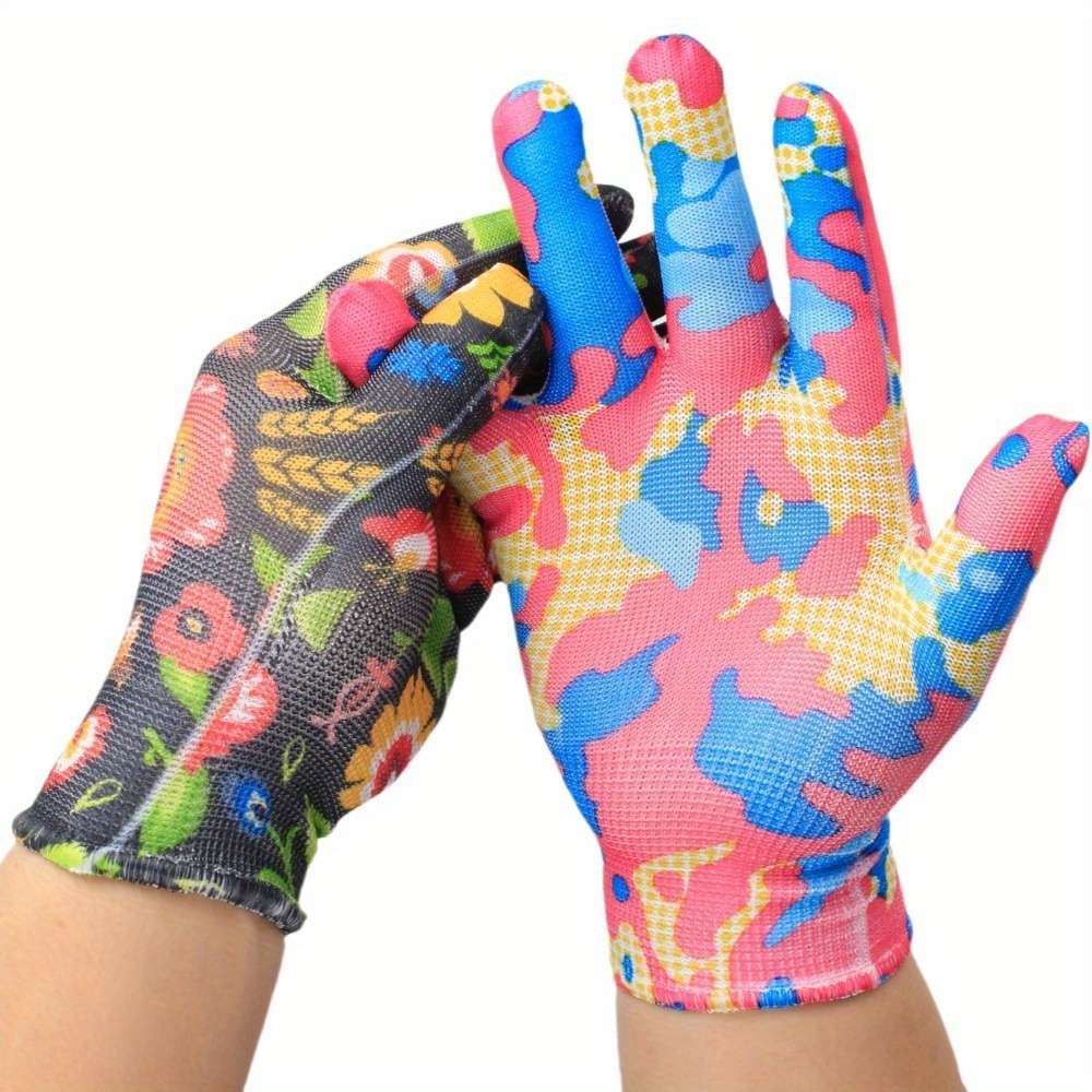 5 Pairs Flower Leopard Texture Size L Household Cleaning Gloves