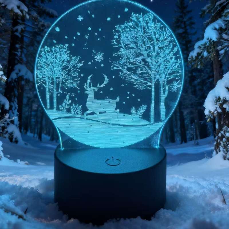 Dreamy Glow Premium Winter Deer Snowy Forest Night Light White