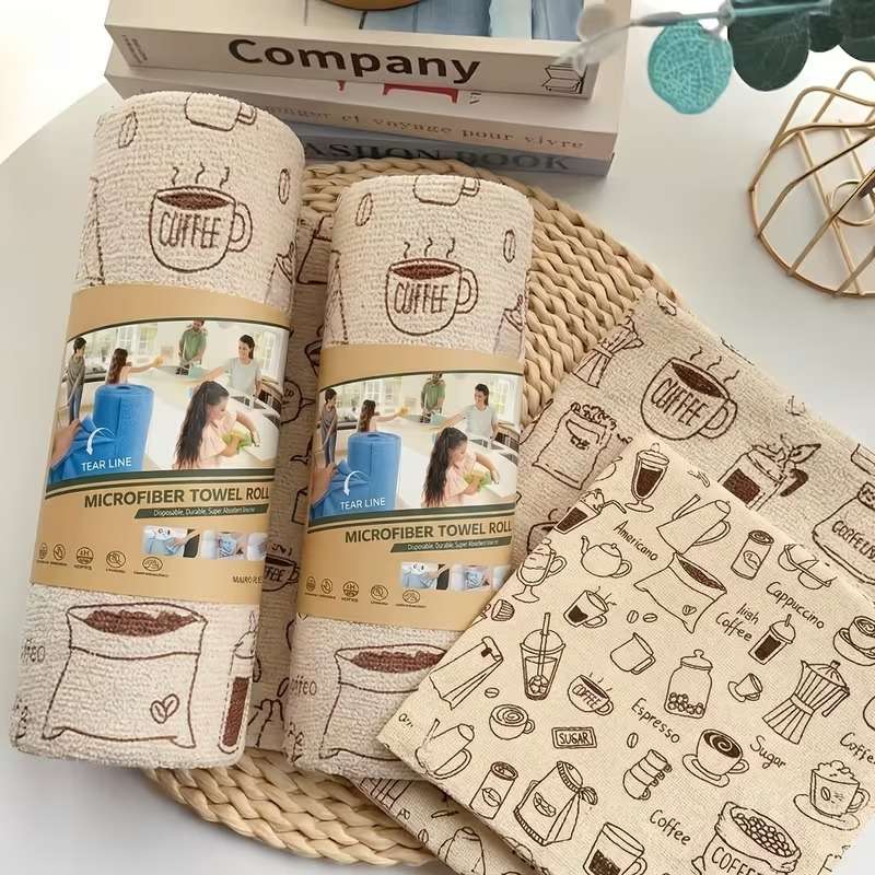 Rag Color 3 Rolls  Gray  Light Green  Printed Coffee Cup