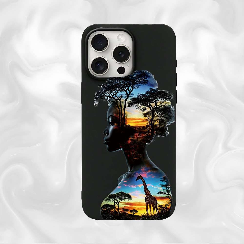 1Pc Black For iPhone 12 Mini Sunset African Beauty Phone Case