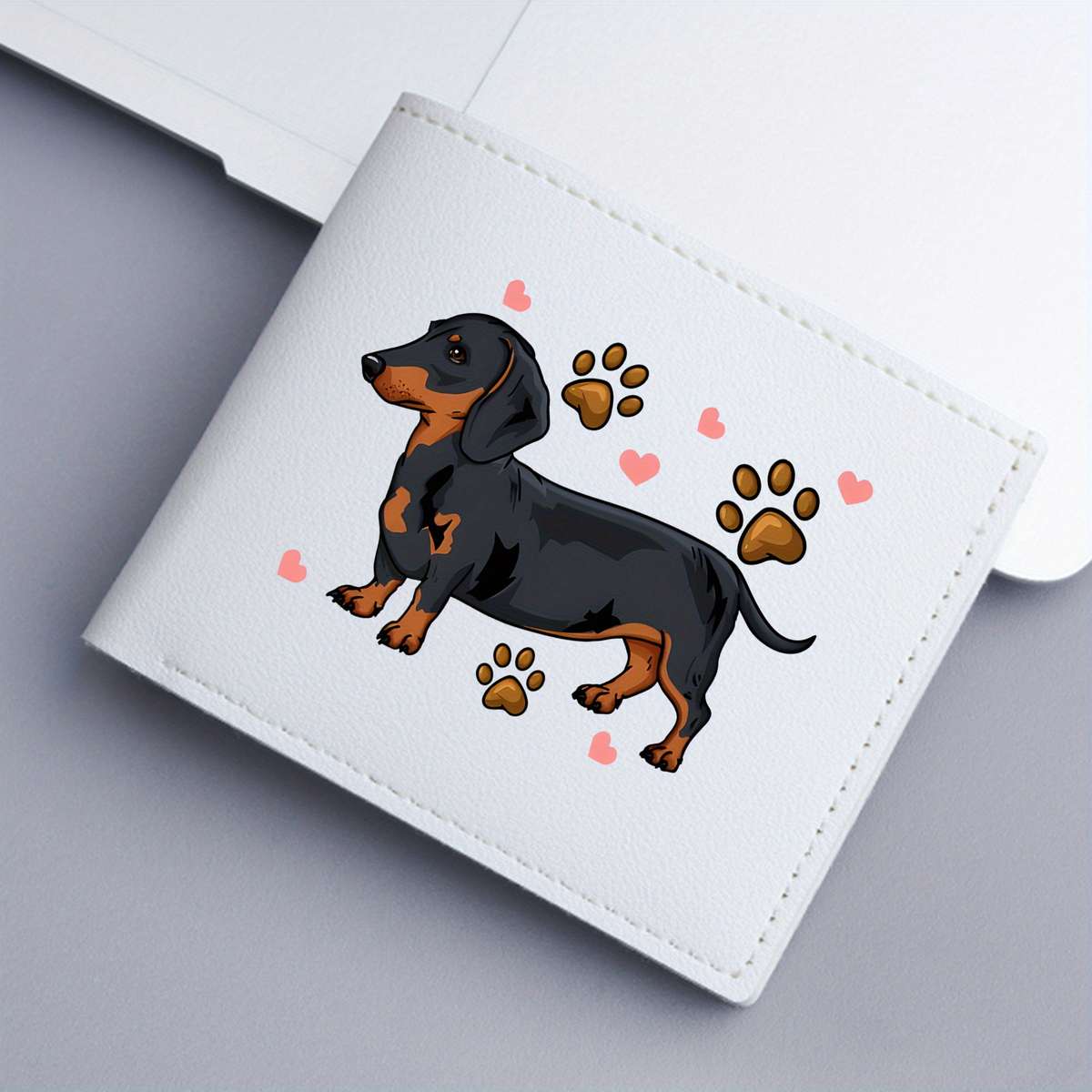 Dachshund Print Bifold Wallet Card Holder With Slip Pocket Unlined Short Wallet