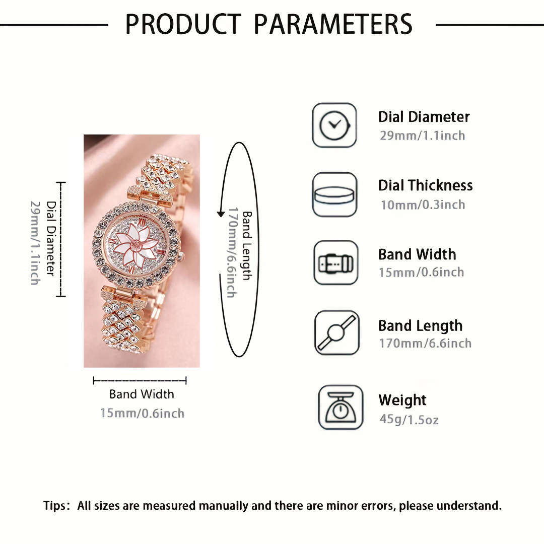 6Pcs Classic Quartz Women Watch Jewelry Includes Necklace Ring Earrings