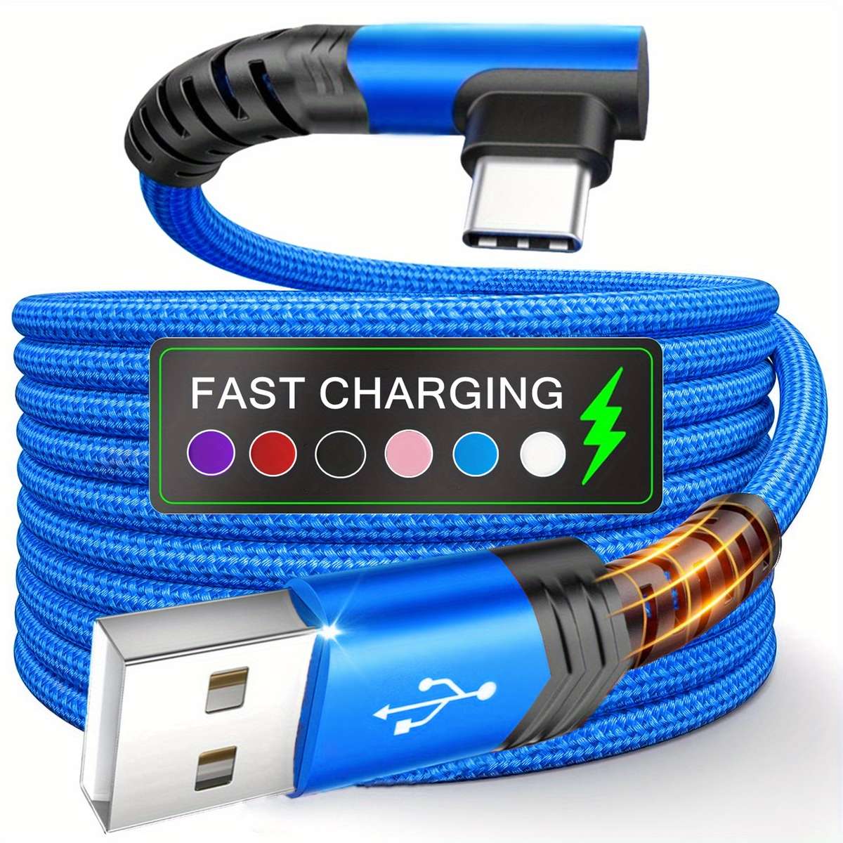 1pc Type C Charger Fast Charging 100cm Right Angle USB to USB C Cable Braided USBC Charger for