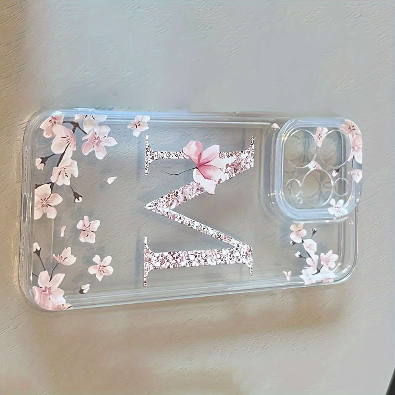 1Pc Transparent For iPhone 12 Floral Letter M Pattern Phone Case