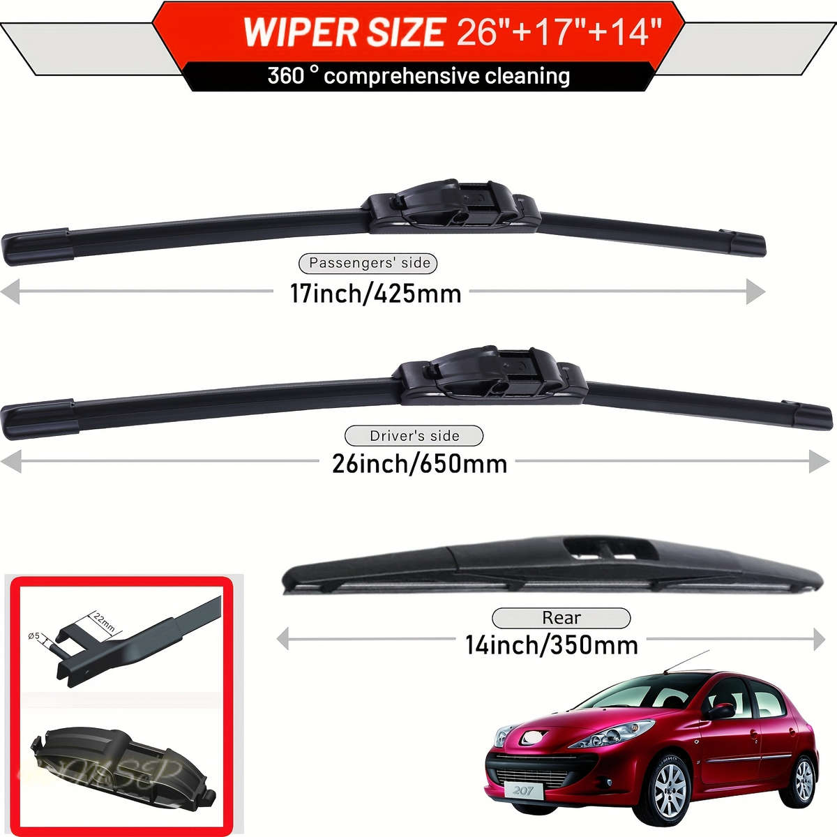 Windshield Wipers Model For Peugeot 207 Hatchback