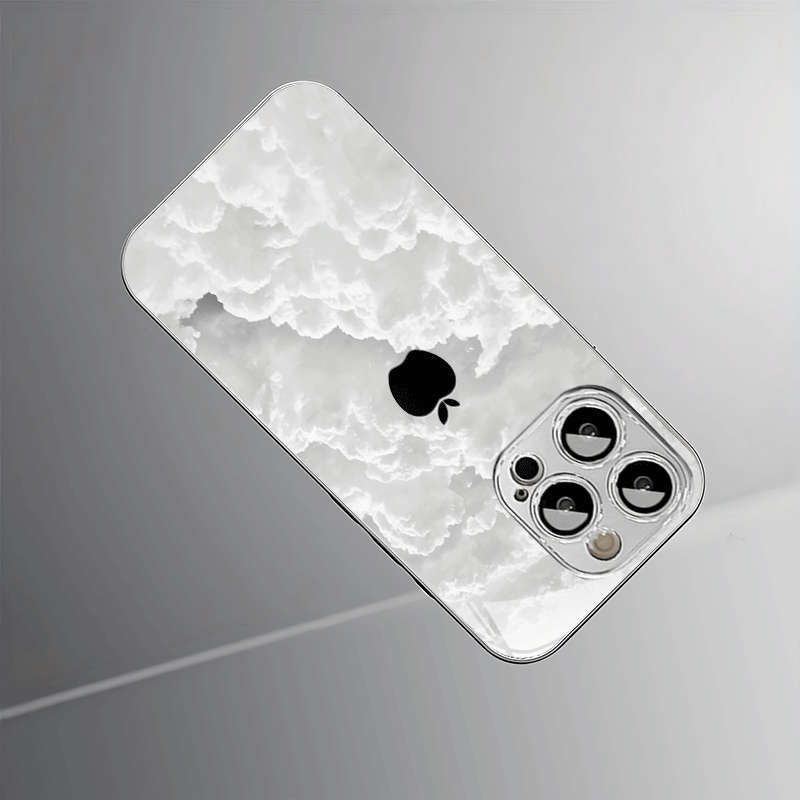 1Pc Silvery For iPhone 15 Plus White Cloud Apple Design Phone Case