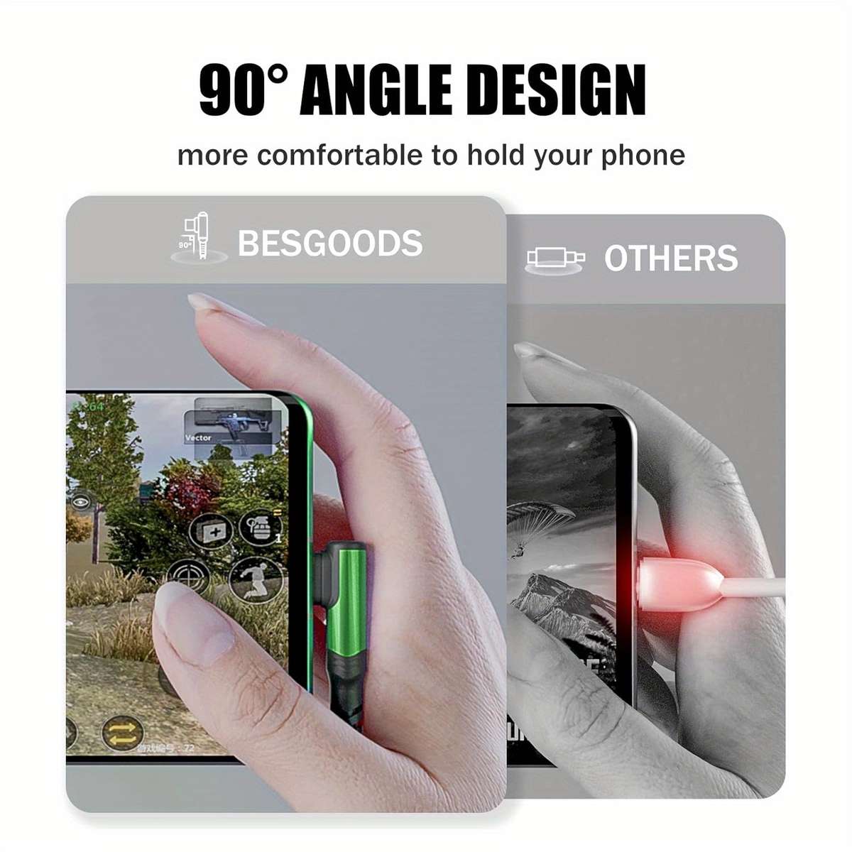 1pc Type C Charger Fast Charging 100cm Right Angle USB to USB C Cable Braided USBC Charger for