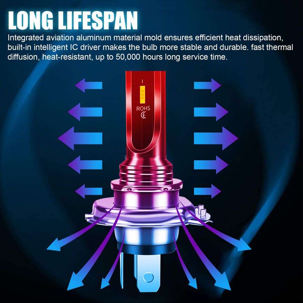 2pcs 16000lm H4 9003 HB2 LED Combination LED Fog Driver Bulb Kit Super Bright 6000K W
