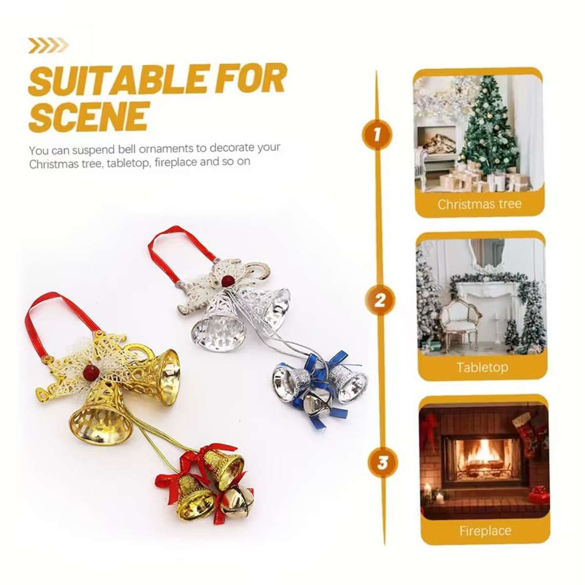Christmas Decorations Color Silvery Items 1 Piece Of Christmas Three Bells With Bows