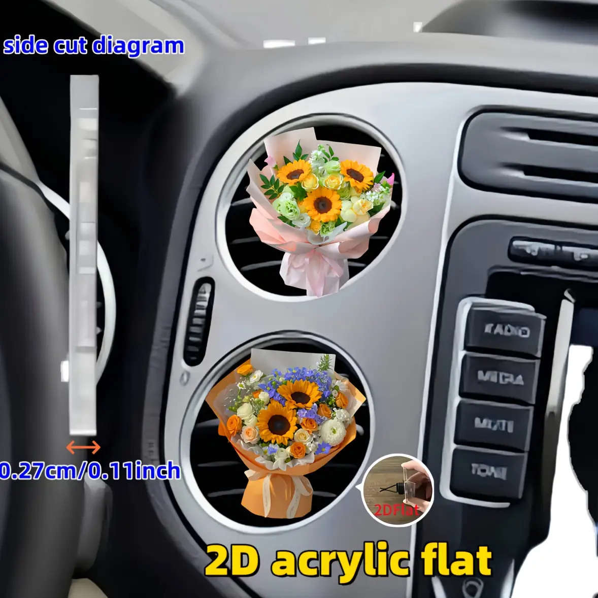 Car Interior Decor Color 2Pcs Sunflower Bouquet