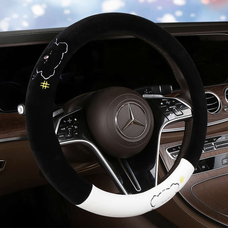 Car Steering Wheel Cover Black+Light White