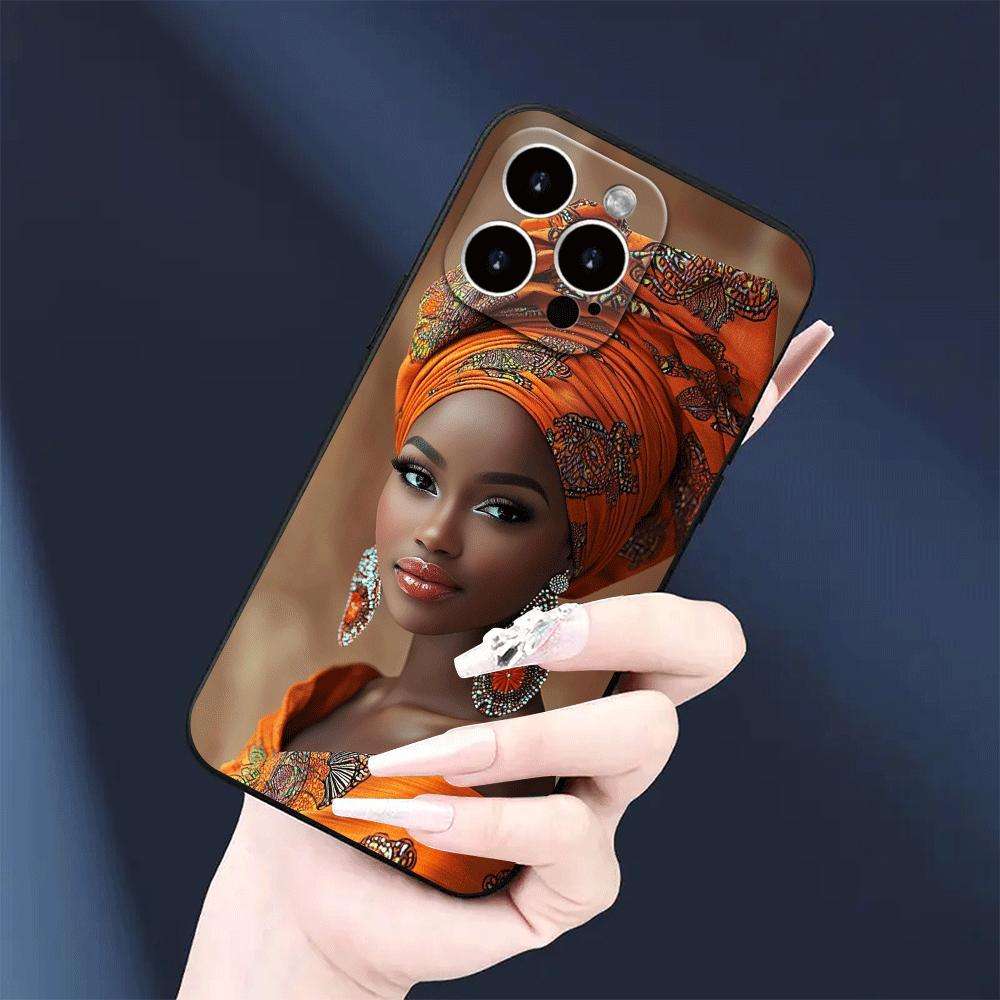 1Pc Black For iPhone 12 Pro Max African Lady Headwrap Phone Case