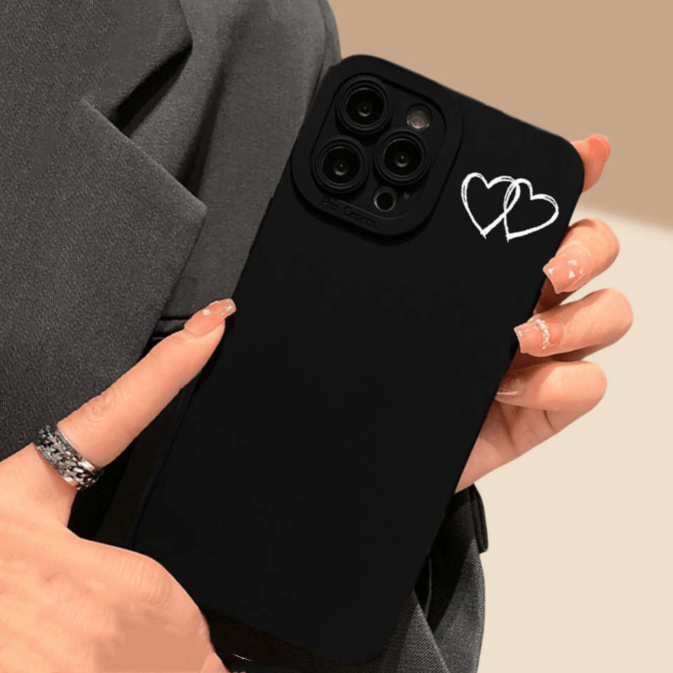 1Pc Black For iPhone 16 Plus Line And Heart Design Phone Case