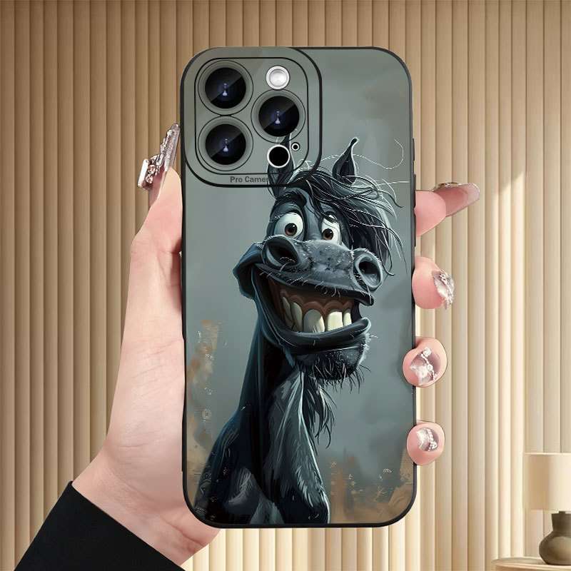 1Pc Black For iPhone 14 Plus Horse Pattern Phone Case