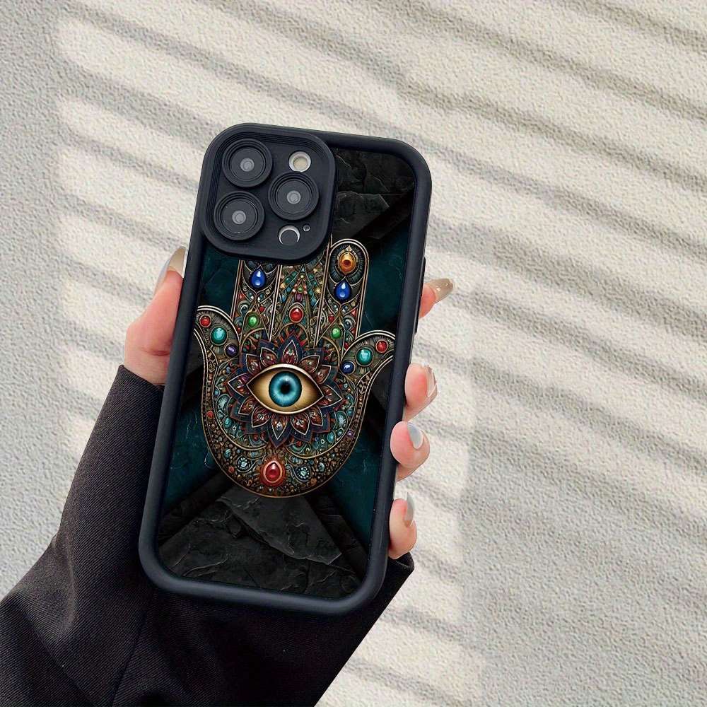 1Pc Black For iPhone 15 Plus Evil Eye Retro Cartoon Phone Case