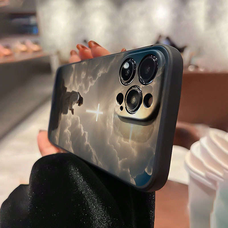 1Pc Black For iPhone 14 Pro Max Jesus Cross Pattern Phone Case