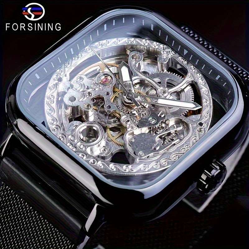 Modern Mens New Blue Square Features Skeleton Design Magnetic Meshcolor Black