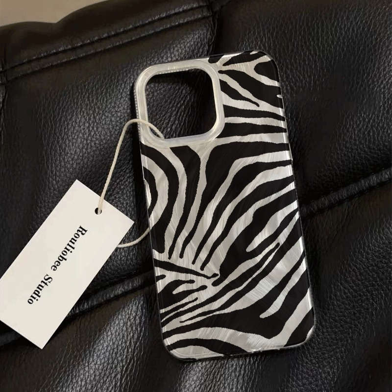 White For iPhone 14 Pro Max Feather Black Zebra Pattern Phone Case