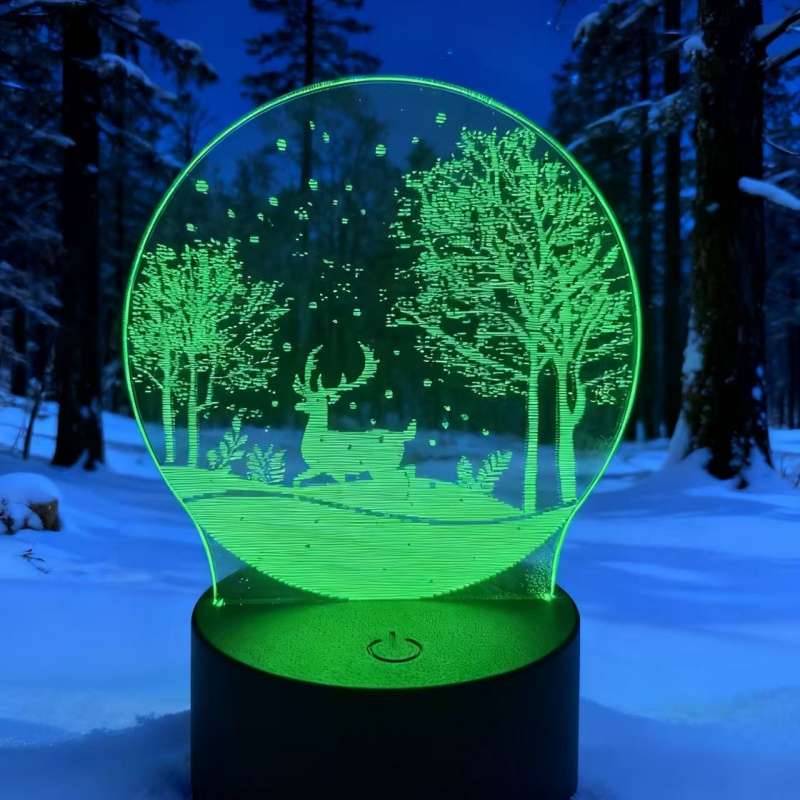 Dreamy Glow Premium Winter Deer Snowy Forest Night Light White