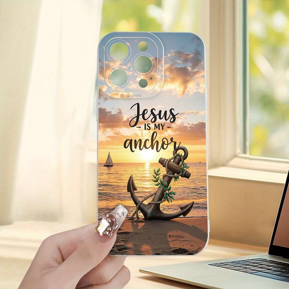 1Pc Ivory White For iPhone 15 Plus Anchor Design Phone Case