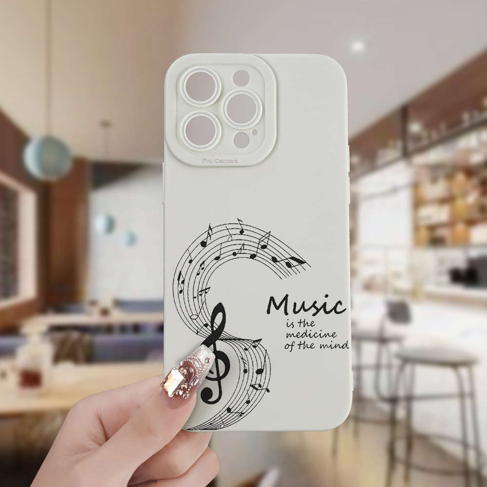 1Pc Ivory White For iPhone 15 Plus Five Line Music Phone Case