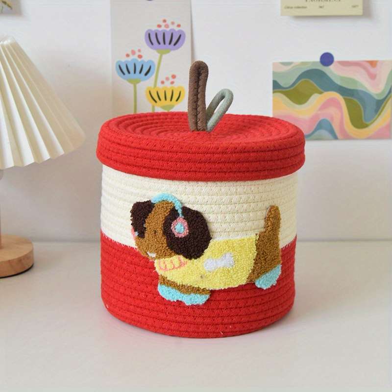 Storage And Organizationcolor Red Cover And Red Bottom Yellow Earphone Puppy 22 X 19