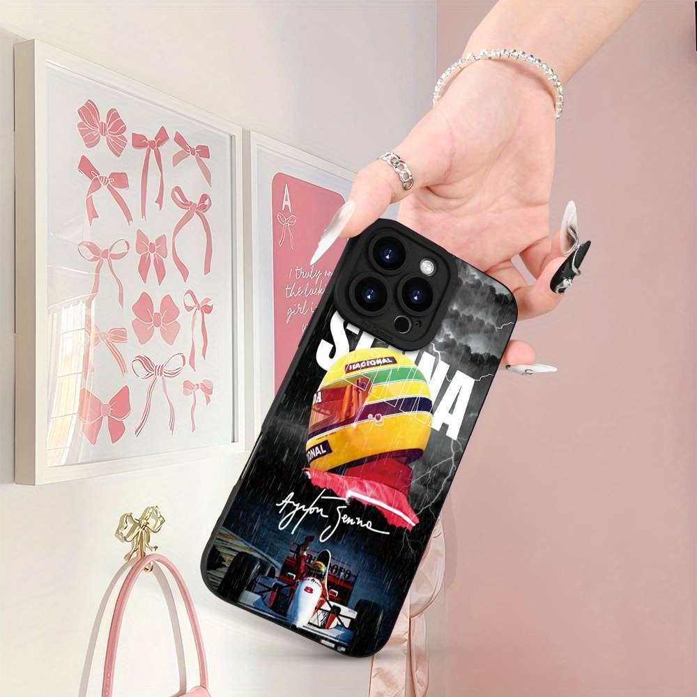 1Pc Black For iPhone 16 F1 Racing Pattern Phone Case