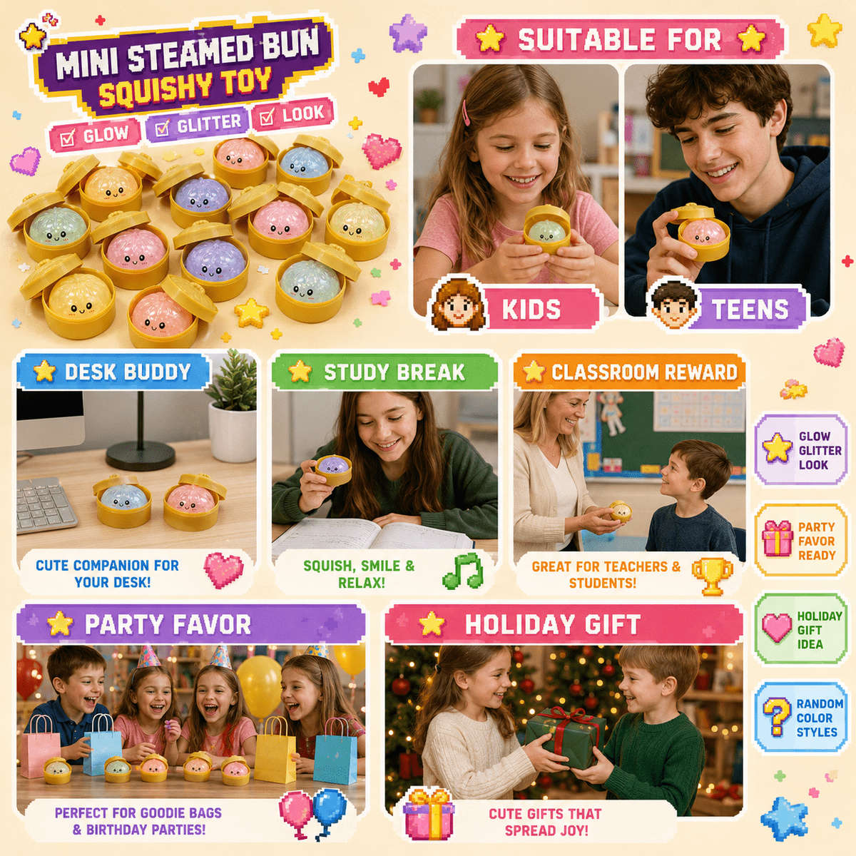 Squeezable Toys Color 2 Piece Set 1 Bun 1 Steamer Set Size Random Color Style