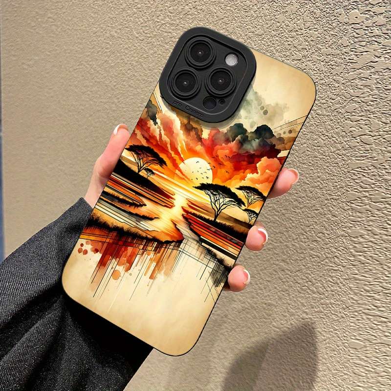 1Pc Mixed Color For iPhone 14 Pro African Savanna Sunset Scenery Phone Case