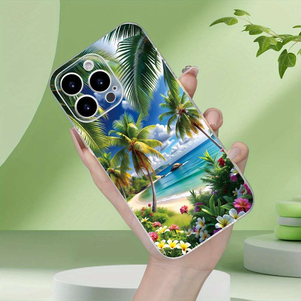 1Pc Transparent For iPhone 7 Plus 8 Plus Beautiful Beach Scenery Phone Case