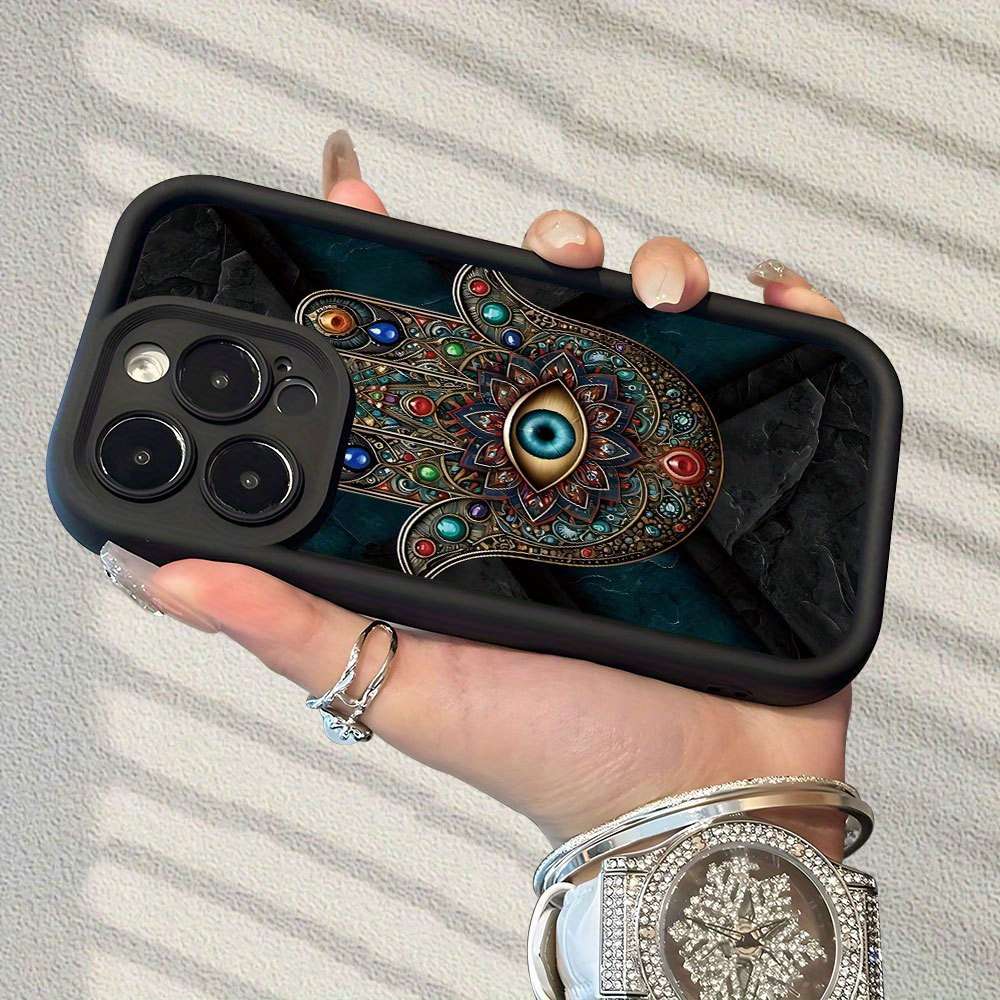 1Pc Black For iPhone 15 Plus Evil Eye Retro Cartoon Phone Case