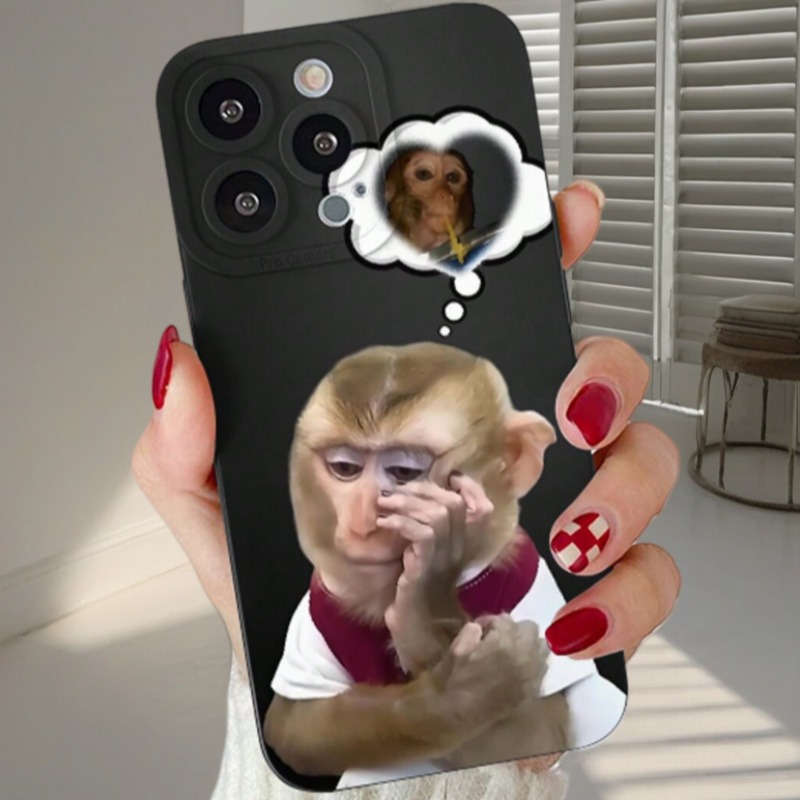 1Pc Black For iPhone 14 Funny Monkey Phone Case