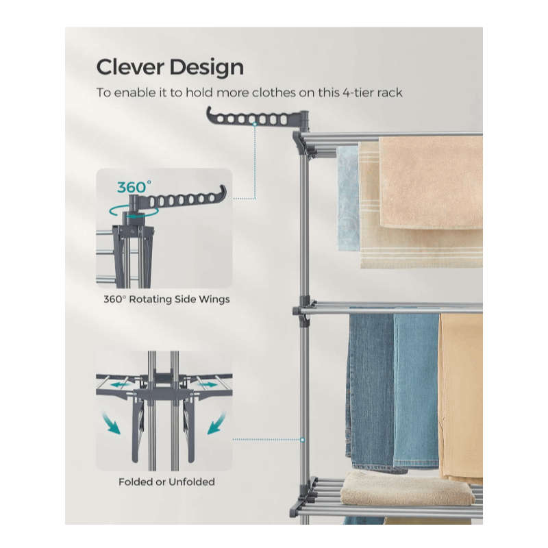 Clothes Rack Fourtier Gray Clothes Drying Rack1 Cleaning Cloth