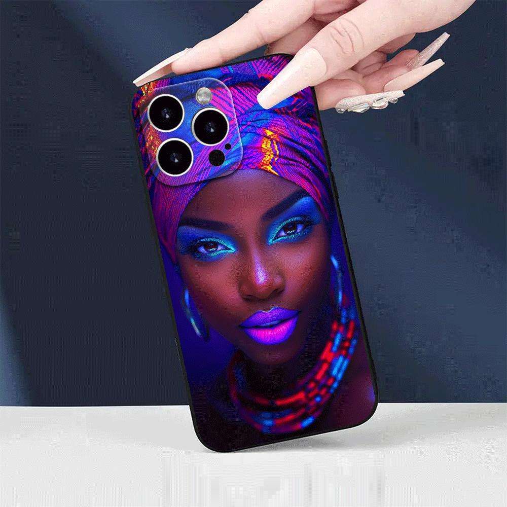 1Pc Black For iPhone 15 Plus African Beauty Featuring Headwraps Phone Case