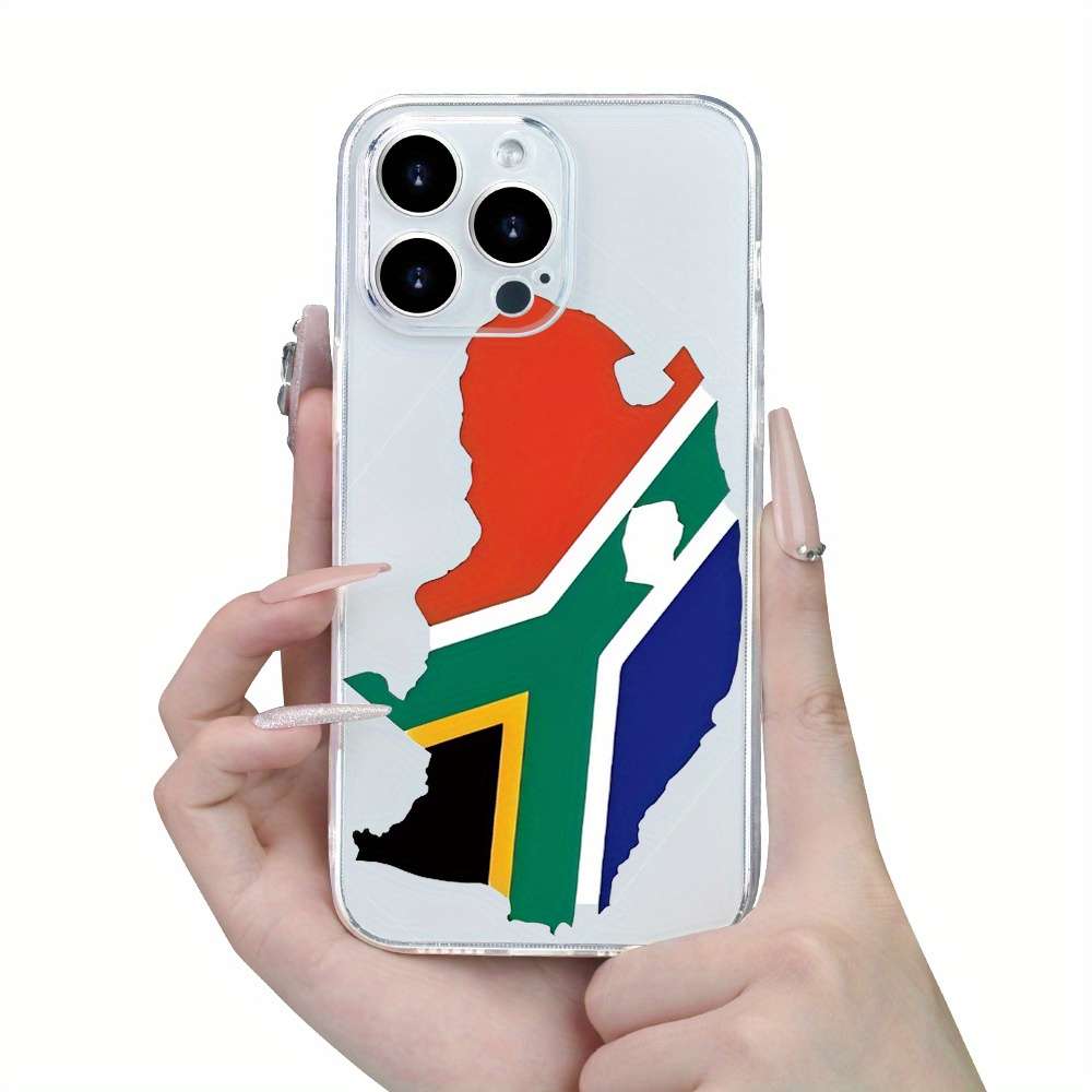 1Pc Transparent For iPhone 13 South African Map And Flag Pattern Phone Case