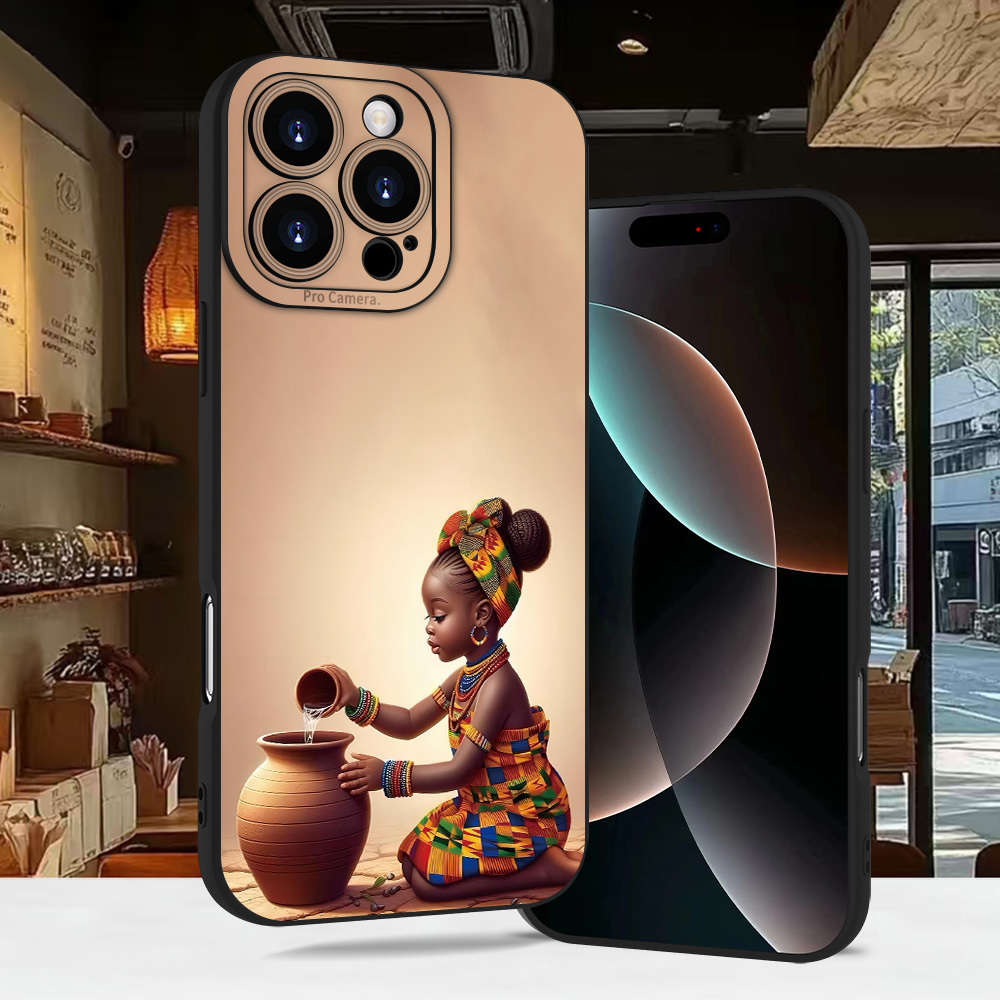 1Pc Black For iPhone 15 Plus African Style Pattern Phone Case