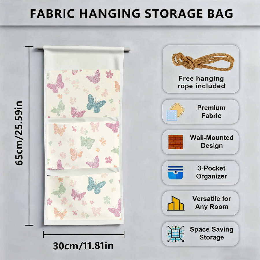 Wall Hanging Storage Bag Butterfly Garden Pattern Decor